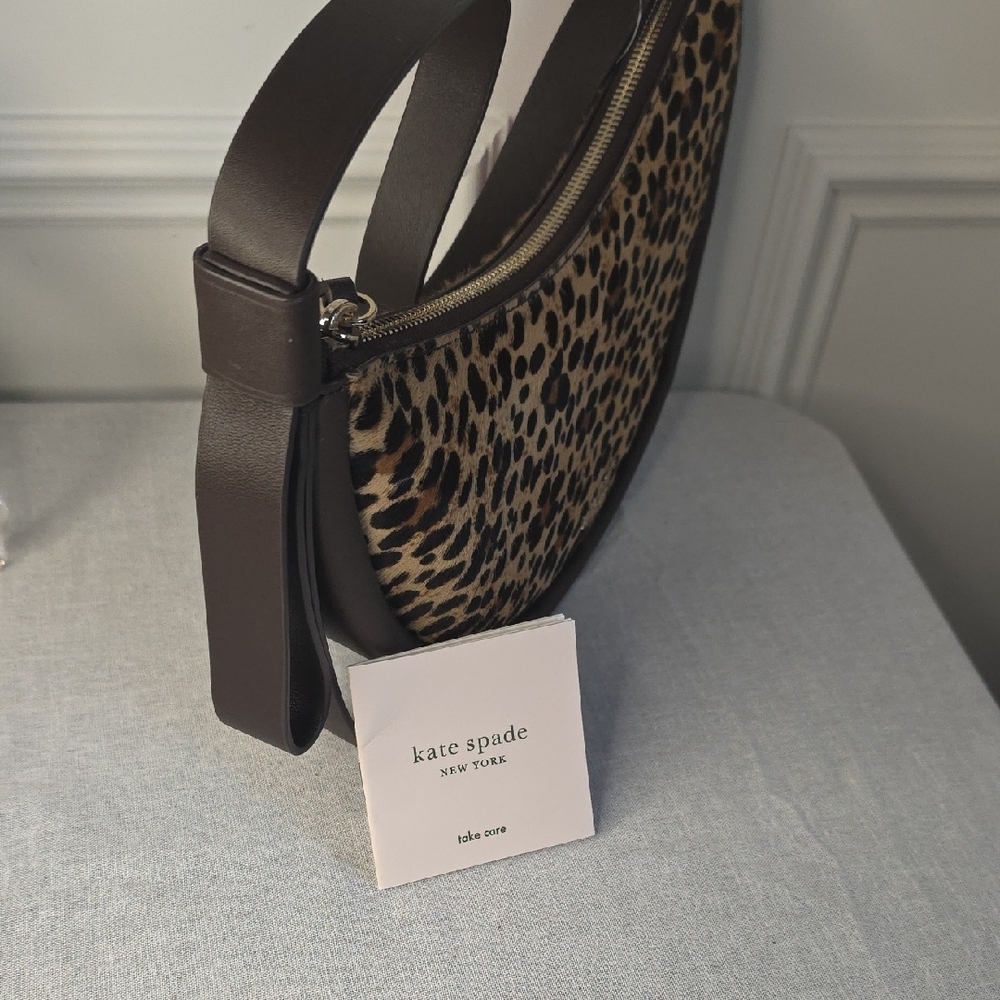 kate spade Leopard Print Crescent Shoulder Bag with Brown Trim - Picture 7 of 7